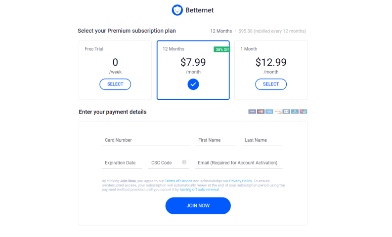 Betternet VPN Pricing