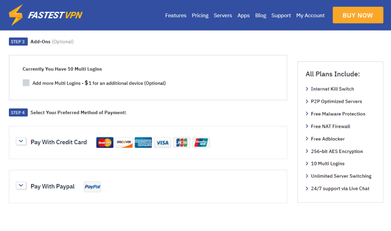 FastestVPN Payment methods