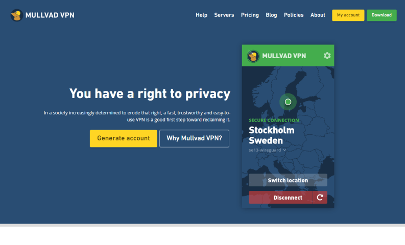 MullvadVPN Main Page