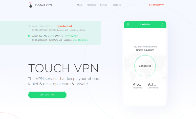 Touch VPN Main Page